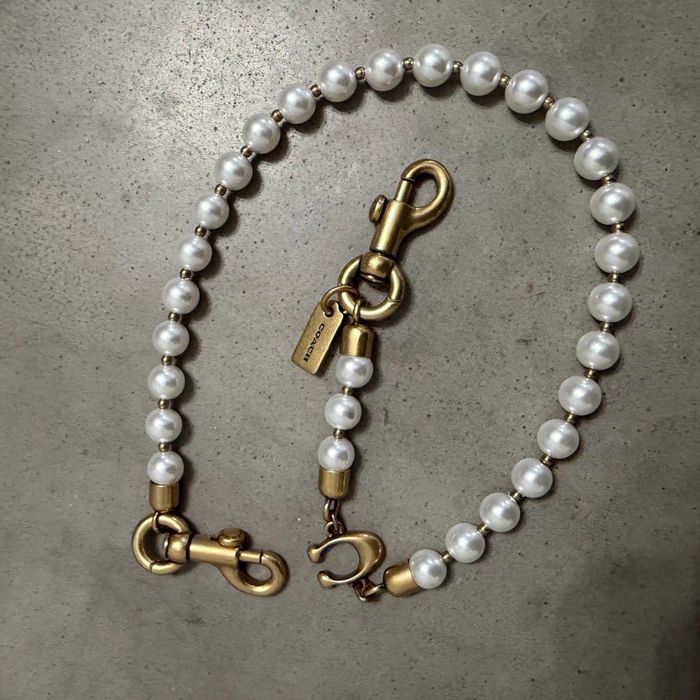 Coach Gold and White Pearl Bag Chain